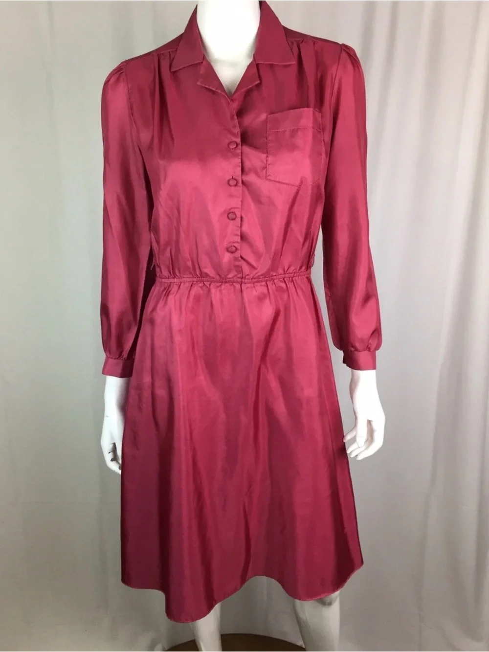 Vintage 80’s Monica Richards California Women's 6 Pink A-Line Shirt Dress Petite